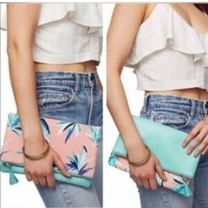 2/$15 Rachel Pally - Tropical Print Foldover Clutch NWOT | Pink & Mint Green